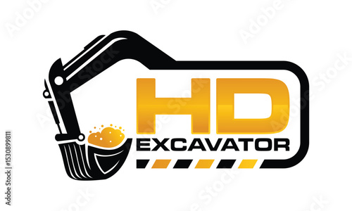 excavator construction, excavator earthworks, and heavy equipment logo design vector template