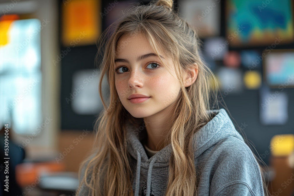Fototapeta premium Teenager engaged in virtual learning during a zoom classroom session