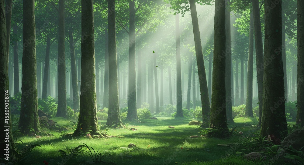 Mystical Forest Path with Sunbeams - Anime Art Mystical Forest Path with Sunbeams - Anime Art