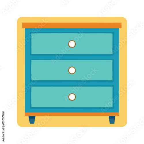 Simple and colorful vector illustration of a blue three drawer bedroom nightstand