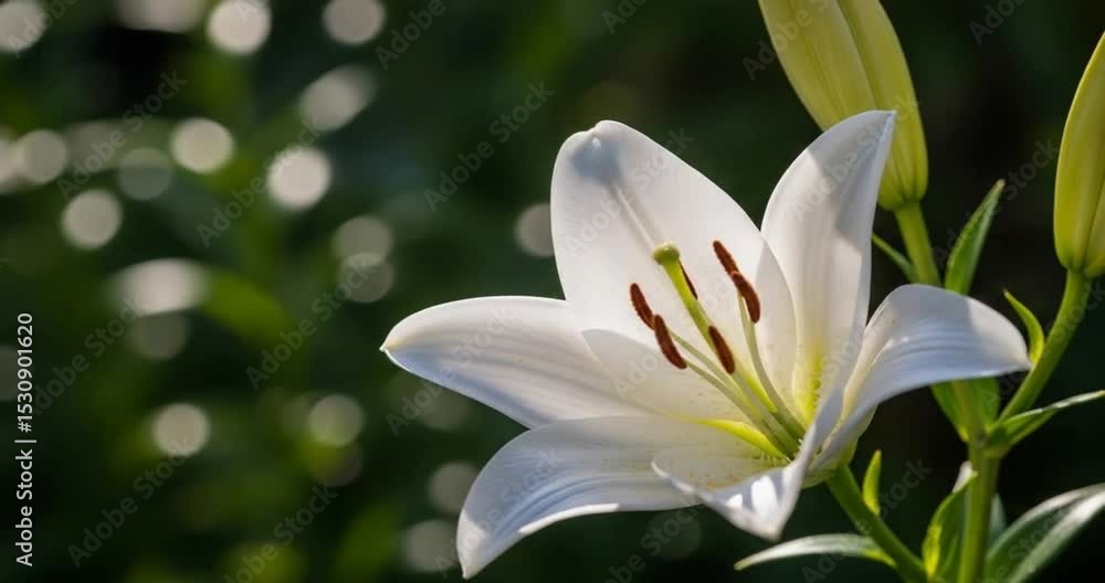 Elegant White Lily Flower in Soft Sunlight A Close-Up Macro Photograph Elegant White Lily Flower in Soft Sunlight A Close-Up Macro Photograph