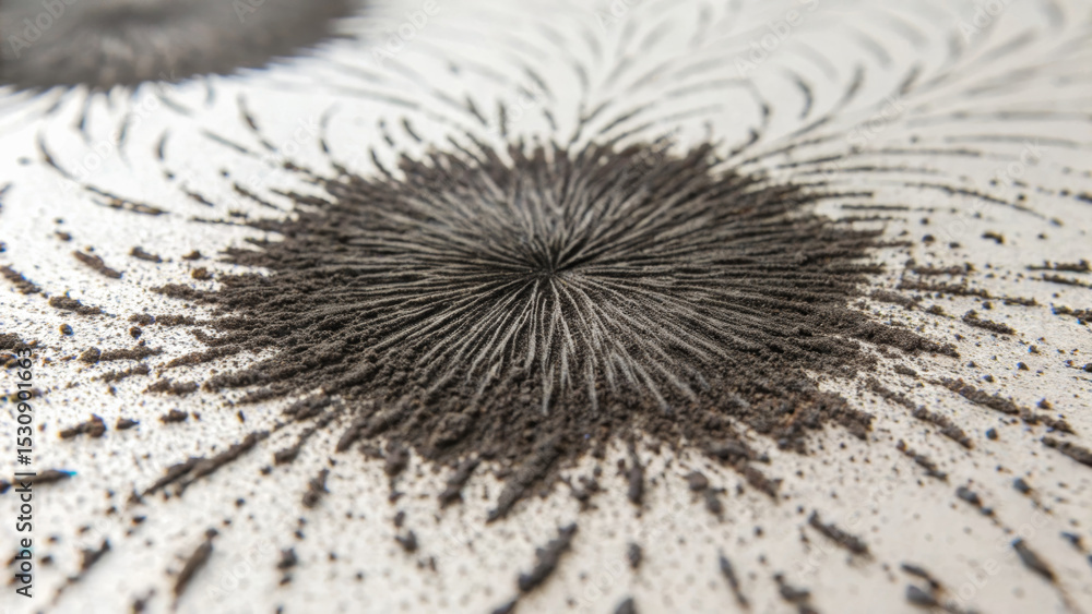 Fototapeta premium Magnetic field patterns created by iron filings on a surface. Base metals market concept.