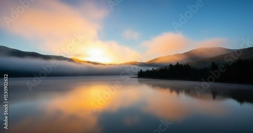 Wallpaper Mural Serene Sunrise over Misty Mountain Lake A Breathtaking Landscape Photograph Torontodigital.ca