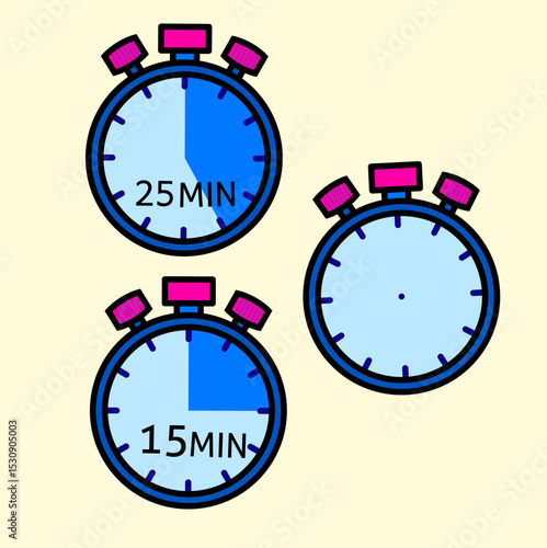 Stopwatch icon set. Timer symbol. Stopwatch icon. Alarm pictogram in combination of Blue and pink colors