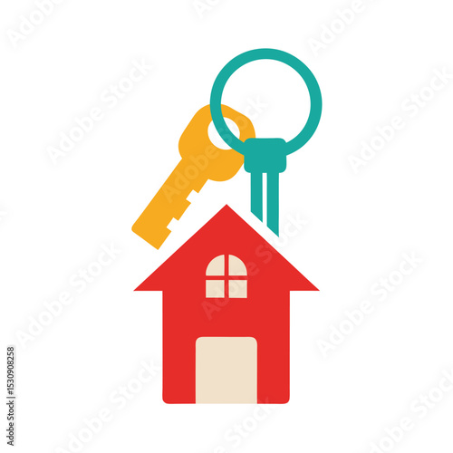 Colorful house icon with key represents home ownership and real estate concept