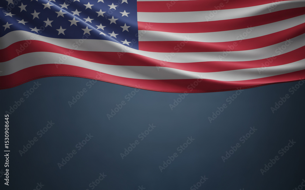 Fototapeta premium Waving American Flag with Dark Blue Ample Copy Space, a Patriotic Backdrop for Your Design or Message