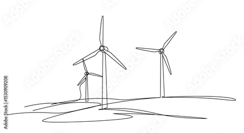 Wind Turbines One Line Art - Continuous Drawing of Green Energy