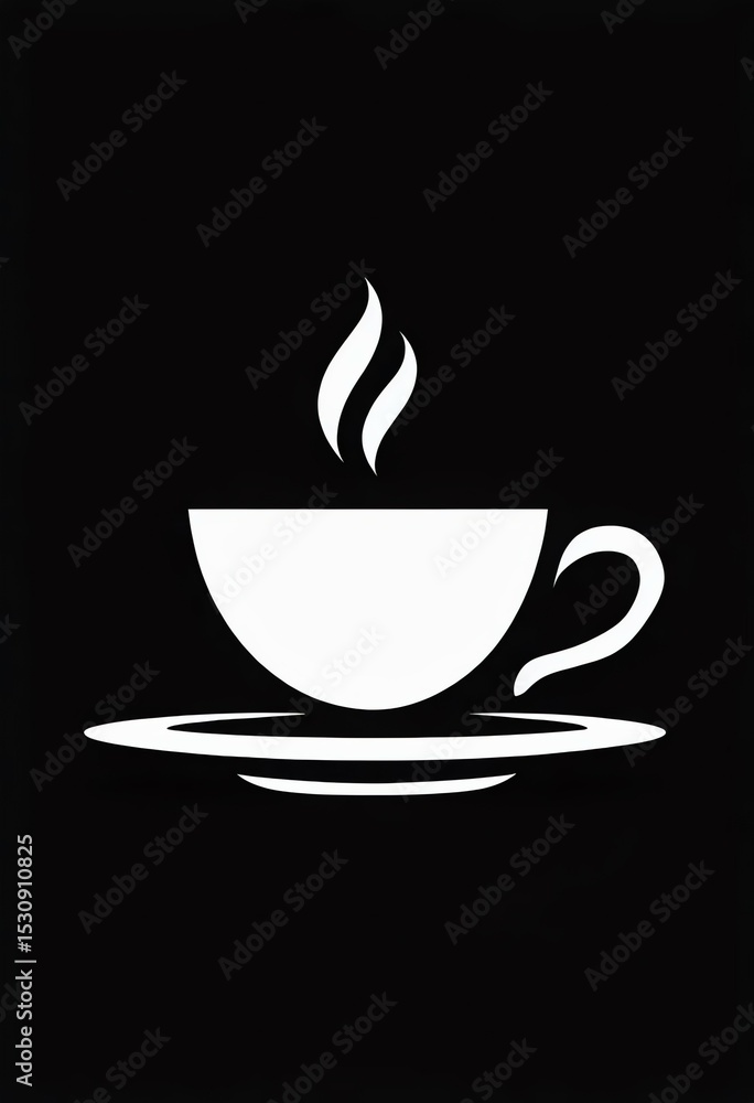 Obraz premium white tea cup silhouette on black background, minimalist tea cup icon design, simple tea mug outline in white 