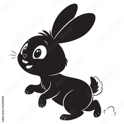 Cute happy cartoon bunny with big ears celebrating Easter in spring