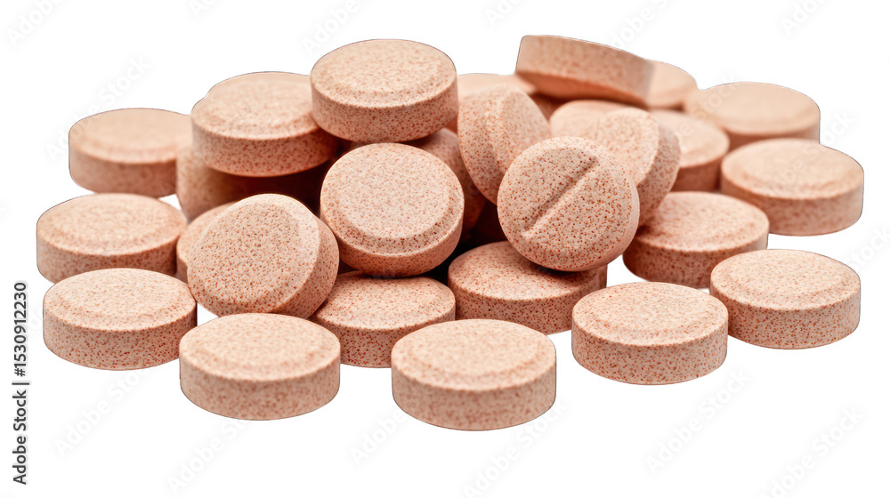 Obraz premium Pile of small, round, peach-toned pills