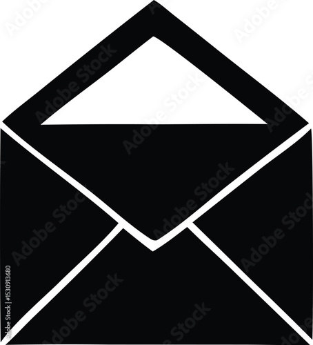 Simple black and white open envelope illustration graphic design element