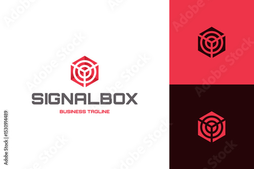 signal box hexagon logo vector