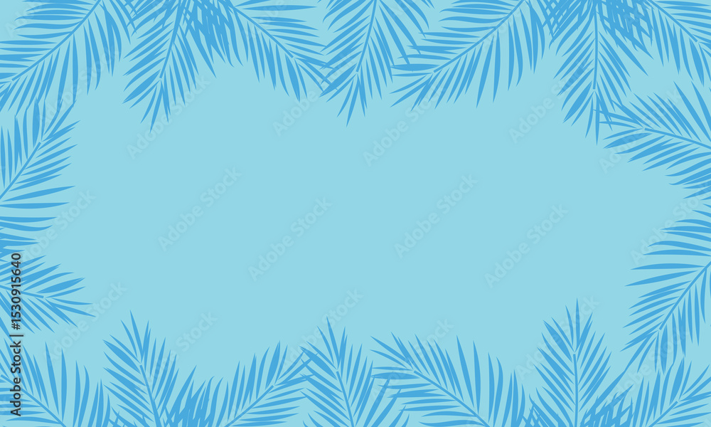 Obraz premium Vector blue background with tropical leaves