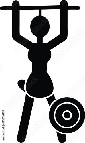 Silhouette of a female warrior holding a pole and shield