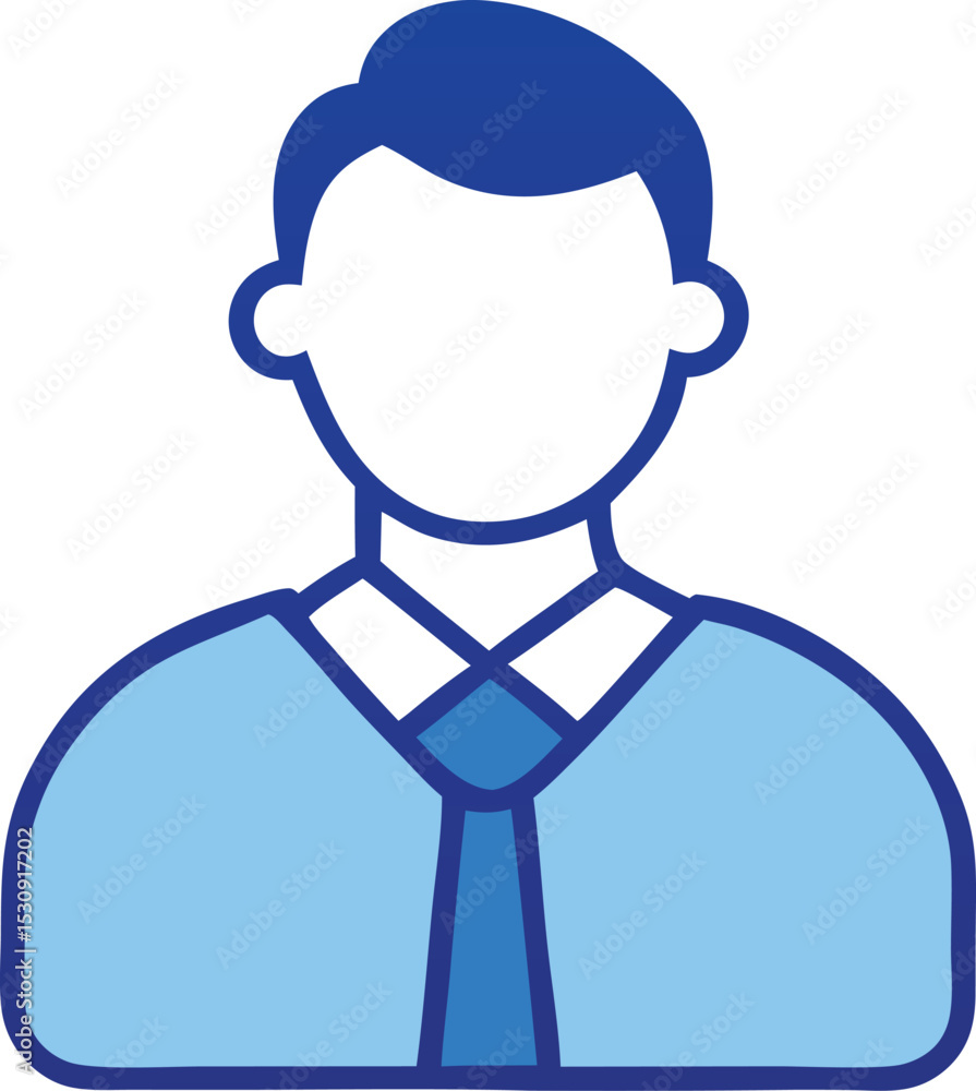 Simple blue icon of a man wearing a shirt and tie Simple blue icon of a man wearing a shirt and tie