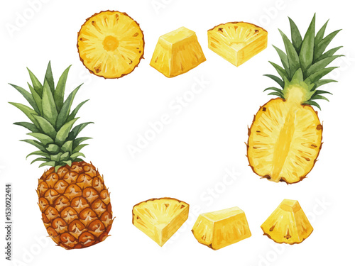 Vector watercolor pineapple / 水彩テイストのパイナップルイラスト