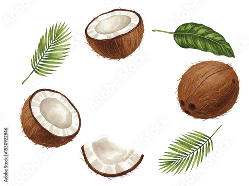 Vector watercolor coconut / 水彩テイストのココナッツイラスト