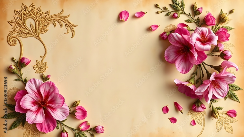 Fototapeta premium Gold and Pink Floral Frames