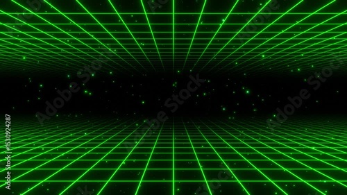 futuristic neon grid with glowing particles technology loop animated background