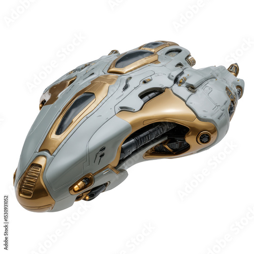 Wallpaper Mural A futuristic spaceship with a sleek design and gold accents on a black isolated background view angled Torontodigital.ca