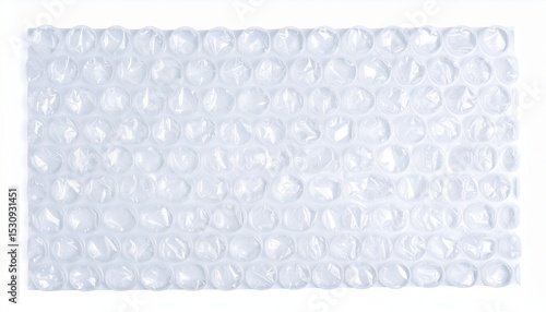 White background with clear plastic bubble wrap sheet, flat lay