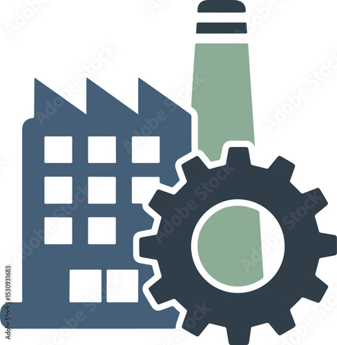 anufacturer Icon, Factory Building with Gear, Industrial Production Symbol