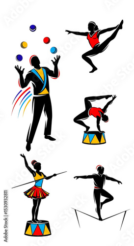 Circus Performers and Acrobats Silhouettes Collection