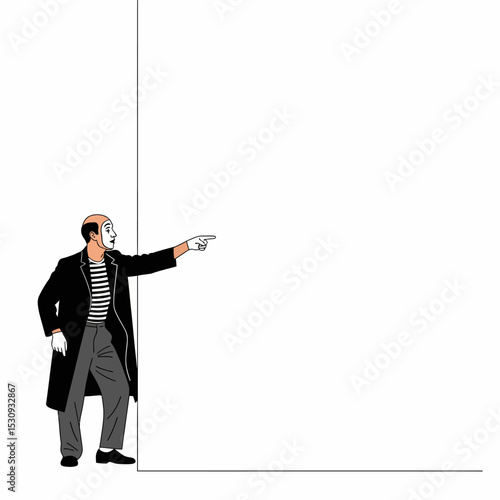 Mime Artist Pointing to Blank Copy Space