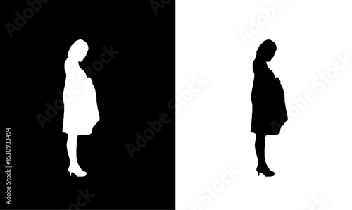 pregnant women silhouette vector illustration. standing pregnant women silhouette, black, vector, art, pregnant girl silhouette, woman, people, couple, love, illustration, child, fashion, boy, body, 