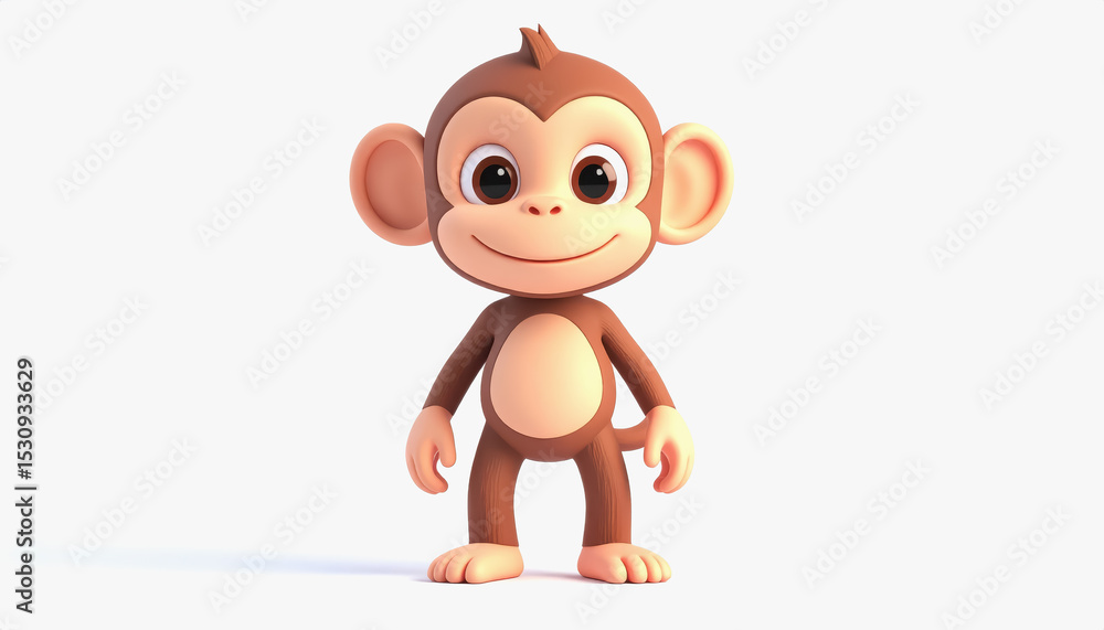Obraz premium Delightful 3d baby monkey with expressive face and full body representation on a bright white background for text use