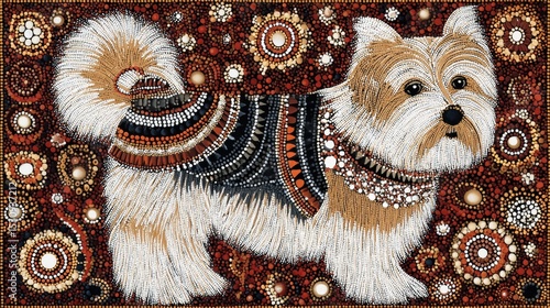 Aboriginal Dot Painting Style Biewer Terrier Earth Colors Traditional Patterns Cultural Art