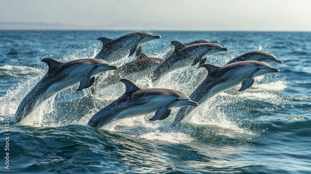 Fototapeta premium Dolphins leaping in ocean waves