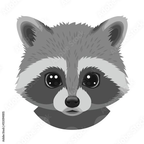 Grayscale illustration of a raccoon's face, showing eyes and ears against a white background