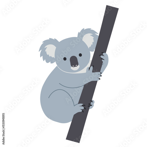 A blue-gray koala clings to a branch