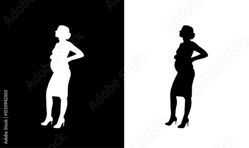 pregnant women silhouette vector illustration. standing pregnant women silhouette, black, vector, art, pregnant girl silhouette, woman, people, couple, love, illustration, child, fashion, boy, body, 