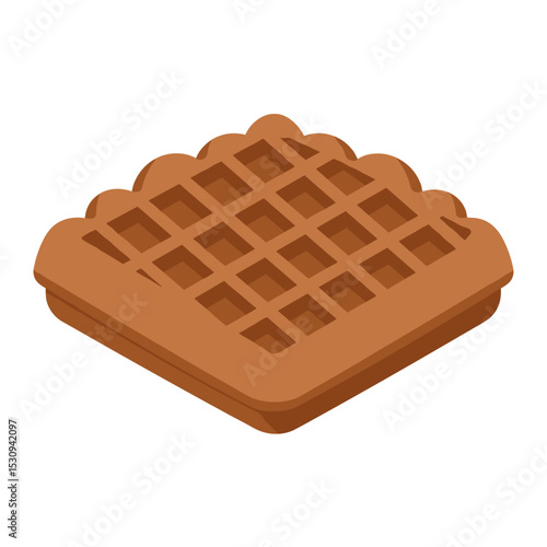 Isometric flat-style waffle with rounded edges sits on a white background, inviting delicious possibilities