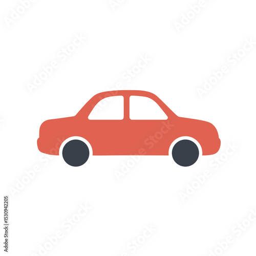 A stylized, simplified illustration of a terracotta-colored car with black tires on a white background