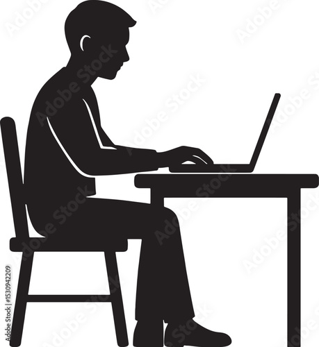 silhouette of a woman working on a laptop