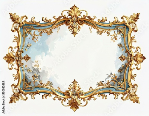 Ornate gold and blue rococo frame with painted sky detail Baroque Decoration