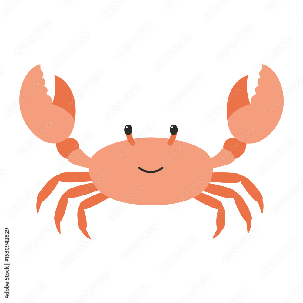 Fototapeta premium Cartoon crab with a cute smile and raised claws. Ready to pinch