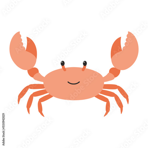 Cartoon crab with a cute smile and raised claws. Ready to pinch