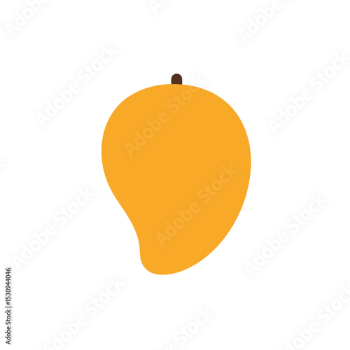 Stylized illustration of a simple yellow mango with a small brown stem on a clean white background