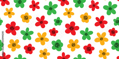 juneteenth seamless pattern abstract flowers red green yellow white background festive celebration freedom african american holiday culture history design
