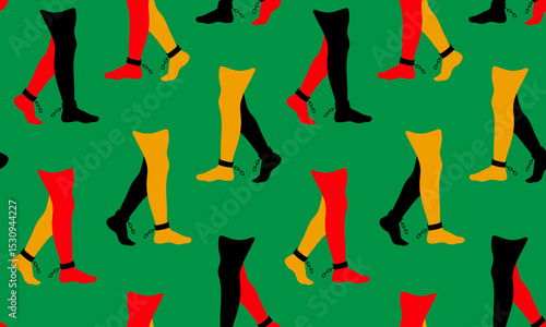 juneteenth freedom pattern legs shackles red black yellow green background seamless liberation celebration african american history holiday web design wallpaper