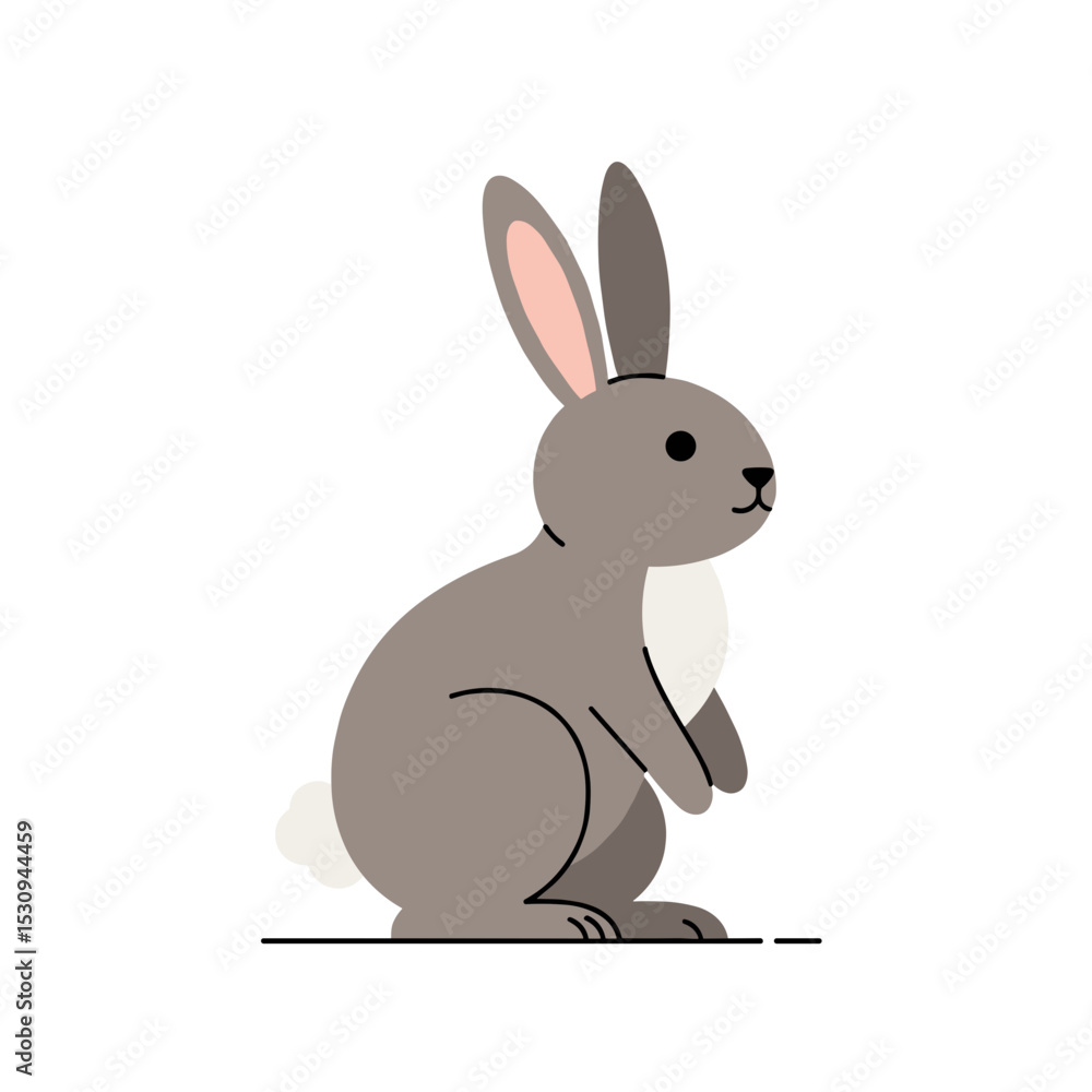 Obraz premium A minimalist illustration of a grey rabbit with pink inner ears on a white background