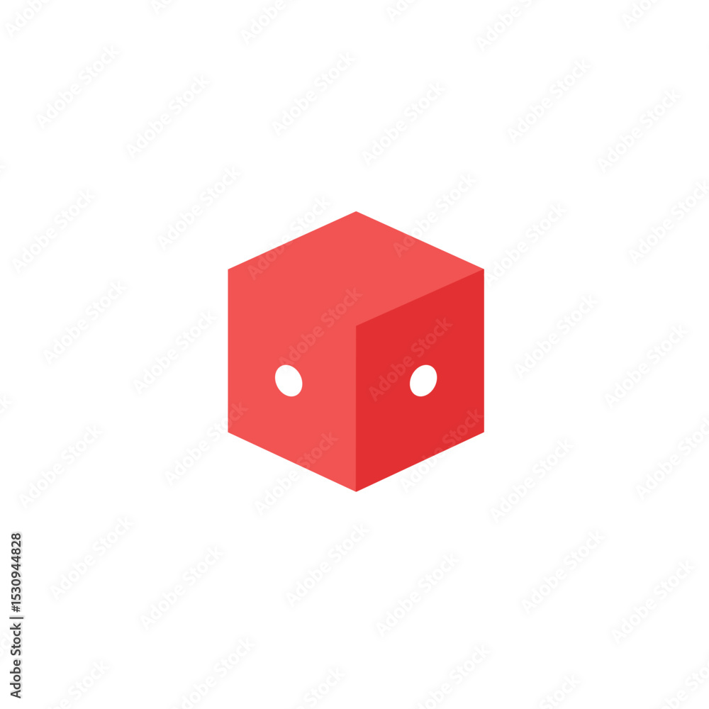 Obraz premium Isometric view shows a red die with two white spots displayed on two visible sides