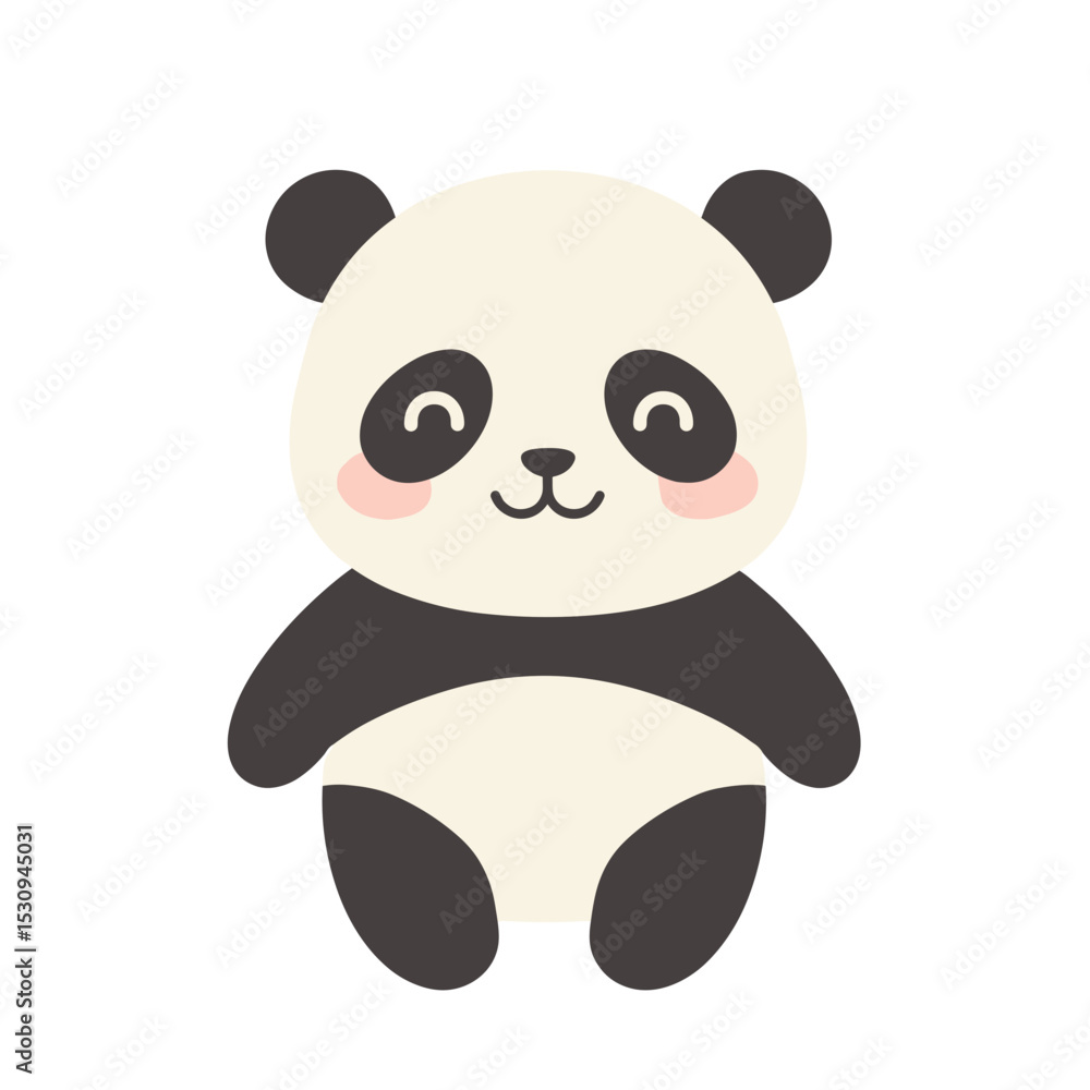 Naklejka premium Cartoon panda face with a cute smile and blush, set against a clean, white backdrop