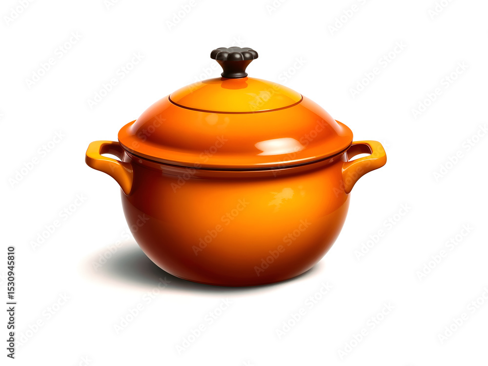 Bright orange ceramic pot with lid, ideal for cooking, kitchen decor, or food-related illustrations. Generative AI Bright orange ceramic pot with lid, ideal for cooking, kitchen decor, or food-related illustrations. Generative AI