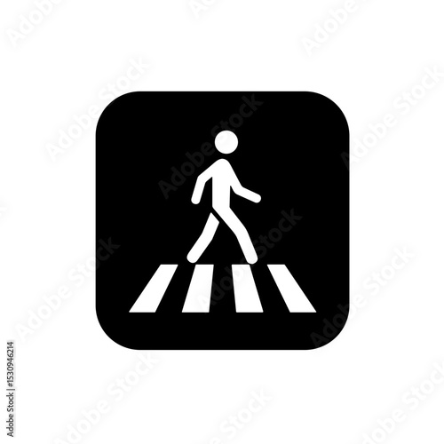 Pedestrian walking icon on striped crosswalk sign design  
