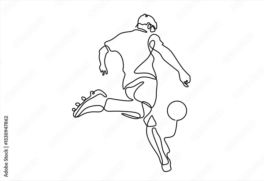 Fototapeta premium Soccer Player Kicking the Ball in a Continuous Line